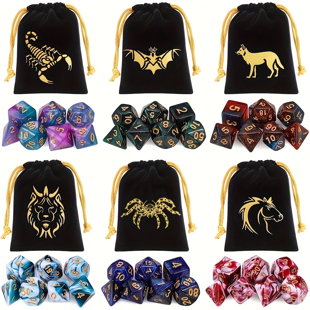 DND Multi-Faceted Dice Set with Drawstring Bags